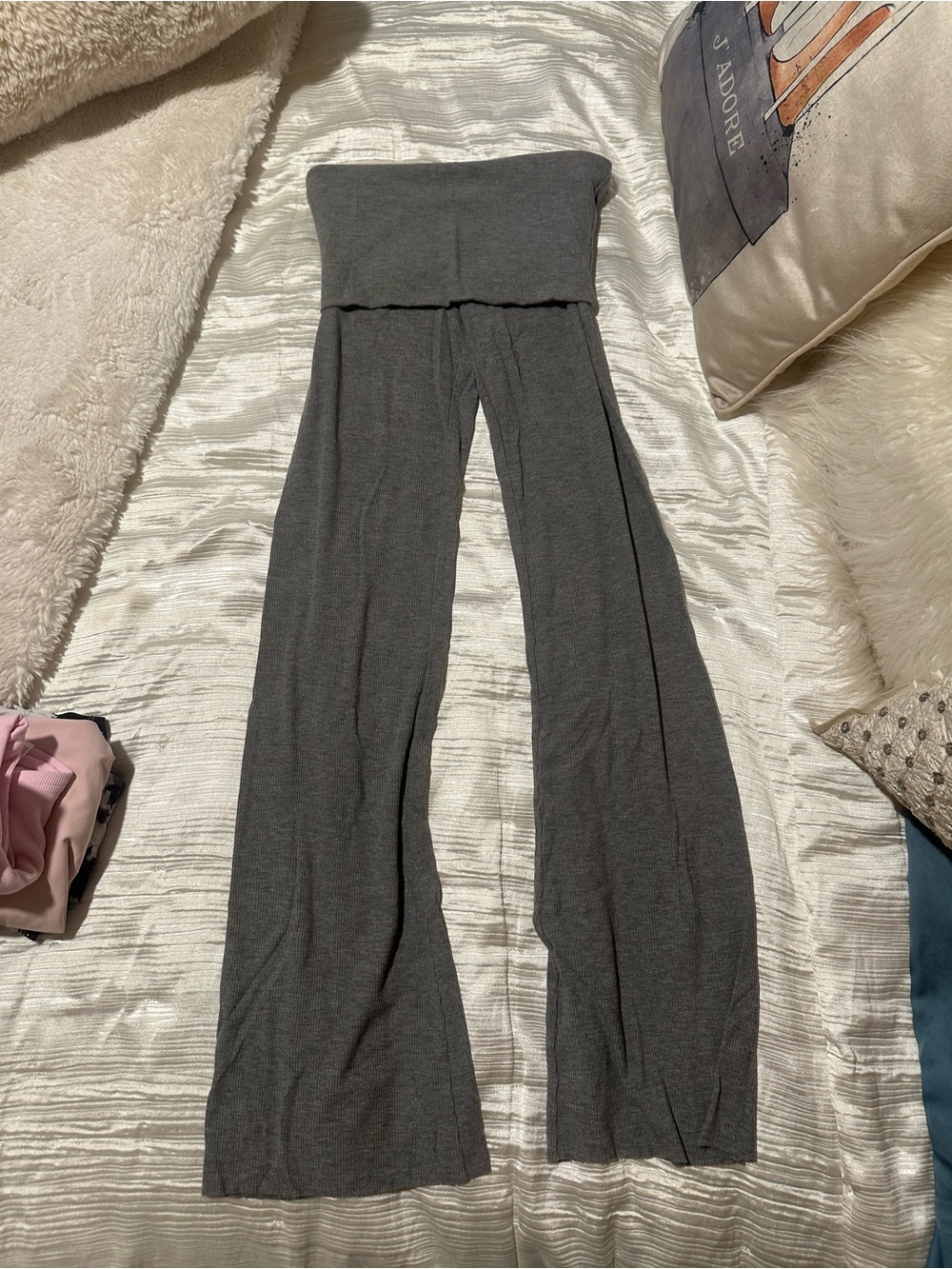 SKIMS Soft Lounge Ribbed Foldover Pants - Dark Grey, Sz XS